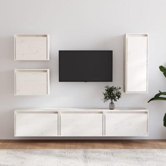 vidaXL TV-benker 6 stk hvit heltre furu