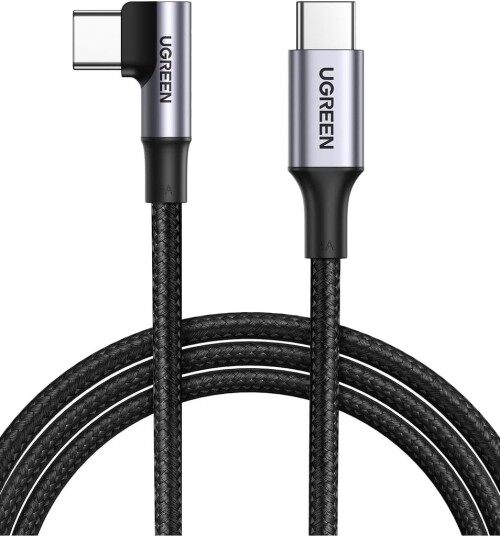 UGREEN USB-C til USB-C vinklet hurtigladekabel 100W PD, 3m - Svart