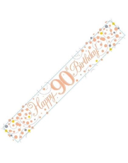 Crosswear Happy 90th Birthday 2,7 Meter Hvit og Rosegull Holografisk Banner