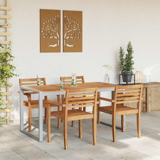 Utendørs Spisebord Grå 160x80x75 cm Stål og Massivt Akasietre Utendørs Spisebord Grå 160x80x75 cm Stål og Massivt Akasietre