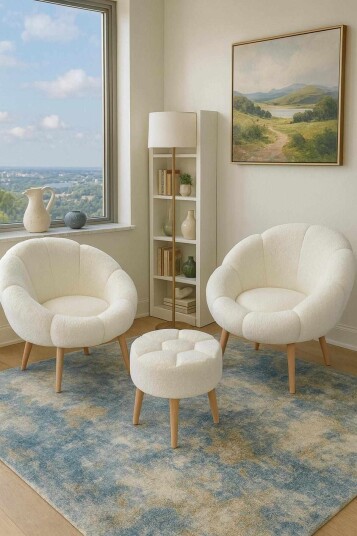Wing Chair & Pouffe Set (3 Pieces) Atelier Del Sofa -
