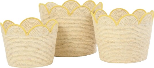 J Line Set Of 3 Basket Flower Corn Husk Natural/Yellow Beige One Size