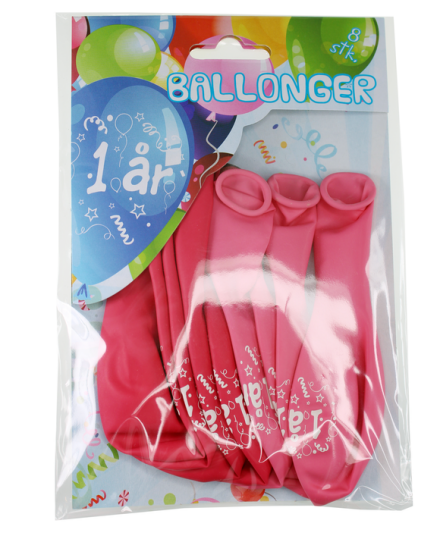 Ballonger 1 år 8pk rosa