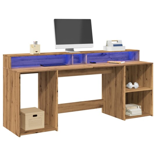 Skrivebord med LED-lys artisan eik 200x55x91 cm konstruert tre