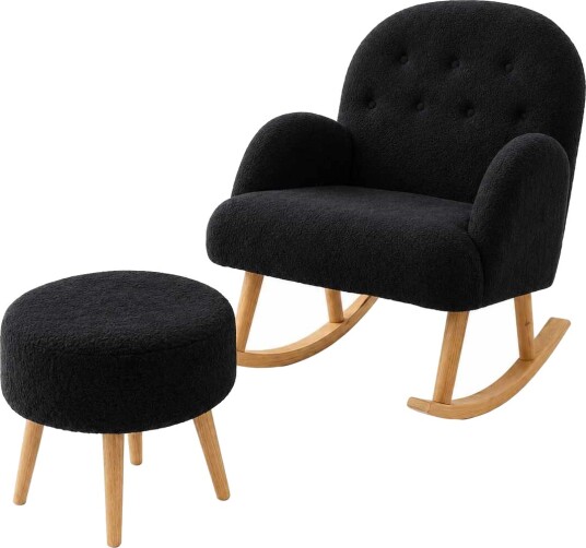 Ørelappstol og puffesett 2 deler Atelier Del Sofa Dugmeli 80 x 85 x 65 cm Svart
