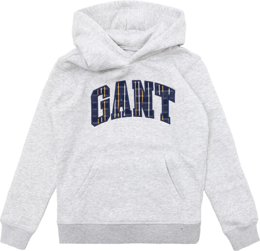 Gant Kids Check Applique Bb Hoodie   Grey   140