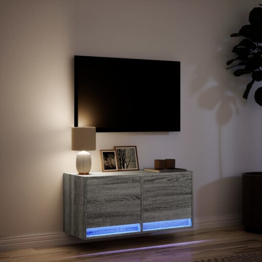 Vegghengt TV-benk med LED grå sonoma 80x31x35 cm 852360 Vegghengt TV-benk med LED grå sonoma 80x31x35 cm 852360