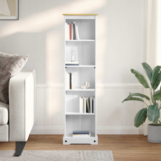 vidaXL Bokhylle Hvit 46 x 20 x 170 cm Massiv furu