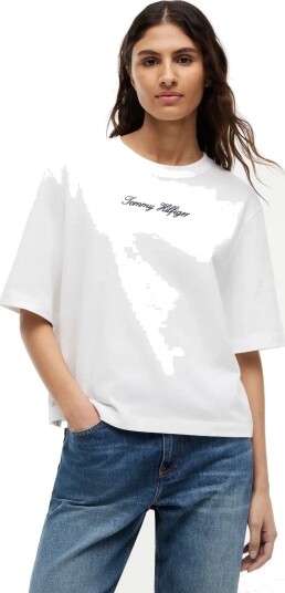 Tommy Hilfiger Classic Script Trapeze Tee   White   S