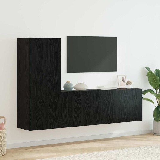  TV Vegg enhet Veggmontert 5 pcs Svart Eik Konstruert tre