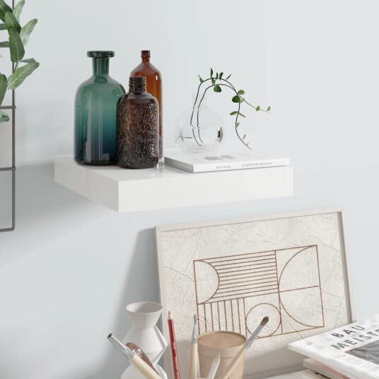 vidaXL Flytende vegghylle h?yglans hvit 23x23,5x3,8 cm MDF