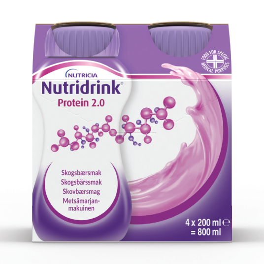 Nutridrink Protein 2.0 Næringsdrikk Skogsbær 4x200 ml