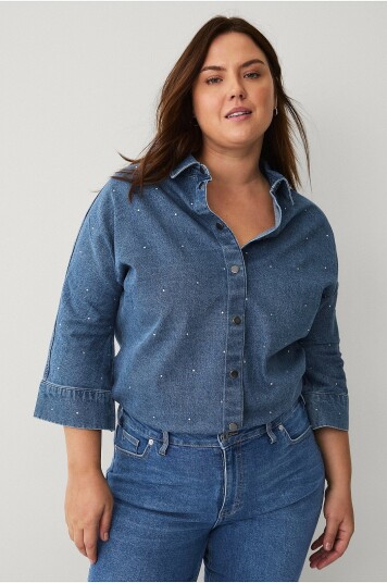 Zizzi Skjorte eLova 3/4 Denim Shirt Blå