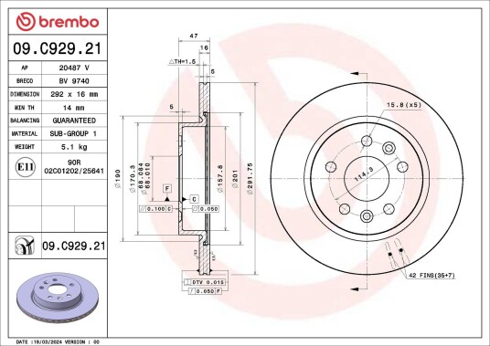 Bremseskive BREMBO 09.C929.21
