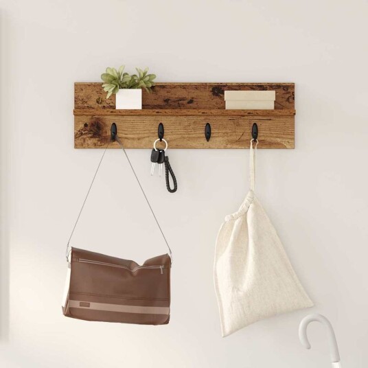  Vegghengt kleshenger med hylle Gammelt tre 60 x 10.5 x 18 cm