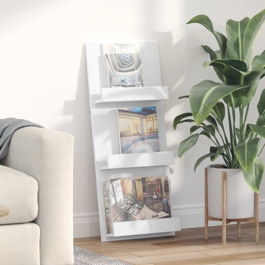 vidaXL Magasinreol med hylle Hvit 43 x 11 x 102 cm Konstruert tre vidaXL Magasinreol med hylle Hvit 43 x 11 x 102 cm Konstruert tre