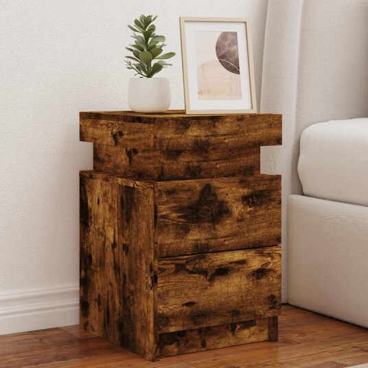 Nattbord med LED 2 stk røkt eik 35x39x55 cm