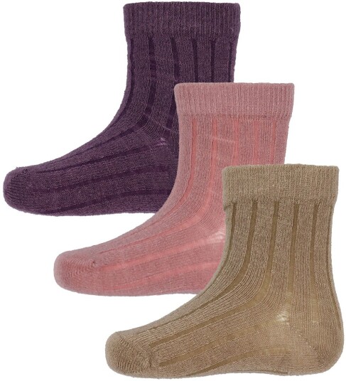 Minymo 3 pack sokker i ull/viskose til barn Orchid Haze