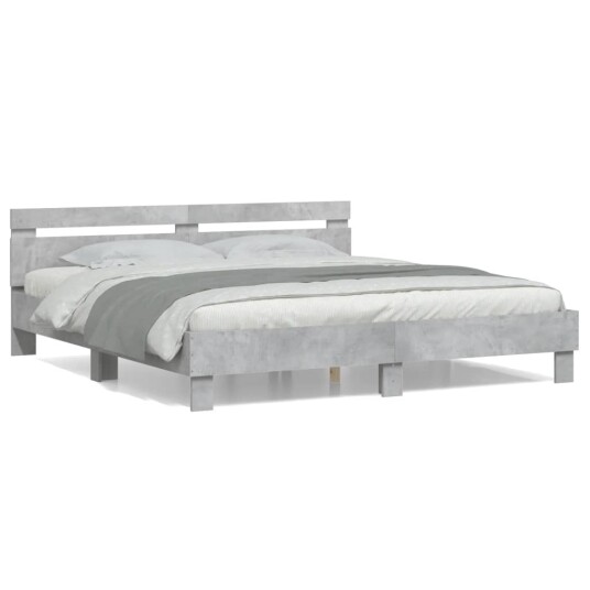 vidaXL Sengeramme med hodegavl betonggrå 160x200 cm konstruert tre 8721012246263