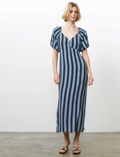 French Connection Fran Lizzie Puff Slv Midi Dres   Navy   42