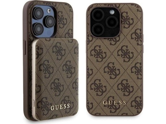 Deklas Rinkinys Guess Gubpm5p15l4gemgw Iphone 15 Pro 6.1" Hardcase + Powerbank 5000Mah Magsafe Ruda/Ruda 4G Metal Logo