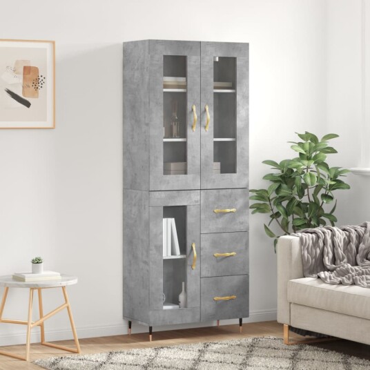 vidaXL Highboard betong grå 69,5x34x180 cm konstruert tre 8720845480035