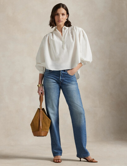 Polo Ralph Lauren Pleated Cotton-Silk Shirt - Blue - S