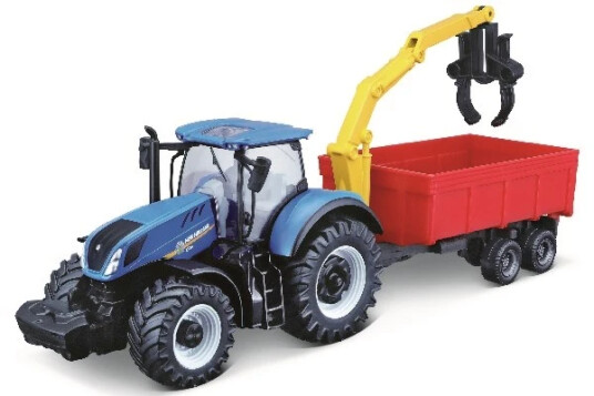 BURAGO - Tractor w/combination trailer N.H T7.615 10cm blue 141510 BURAGO - Tractor w/combination trailer N.H T7.615 10cm blue 141510