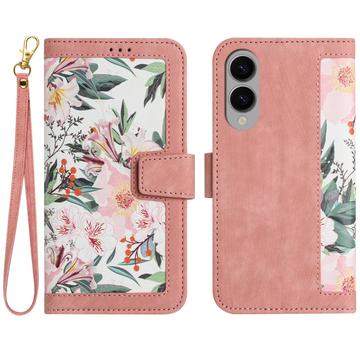 Samsung Galaxy S25 Edge Blomstret lommebokveske med kortspor Rosa