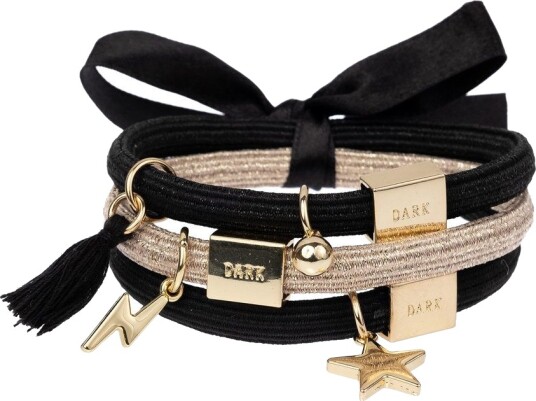 DARK Hair Ties With Charms Combo All Black With Gold