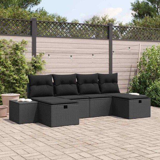 vidaXL Hagesofa Set 6 stk. Svart polyrotting