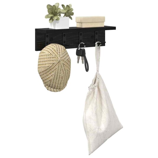  Vegghengt kleshenger med hylle Svart eik 40 x 10.5 x 10.5 cm