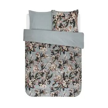 Essenza Blomstrete sengetøy 200x200 cm - Lily Green - Grønt sengetøy - 2 i 1 design - 100% bomullssateng -