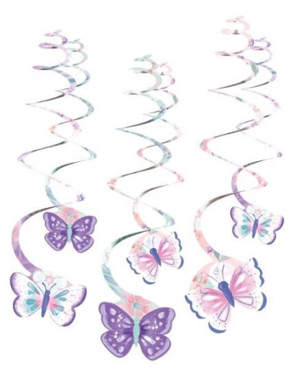 Amscan 6 stk Hengende Swirl Dekorasjoner med Sommerfugler 61 cm Flutter Dream 9909728