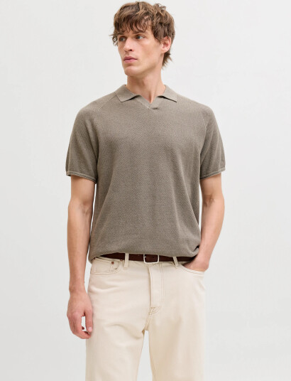 Jack & Jones Jjhill Knit Split Neck Ss26   Khaki green   S