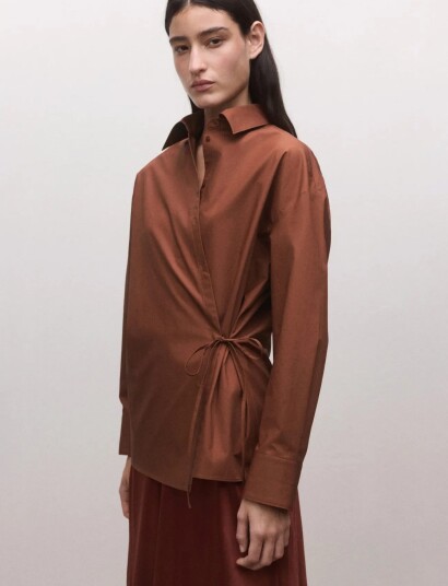Mango Cotton Cross Shirt   Brown   S