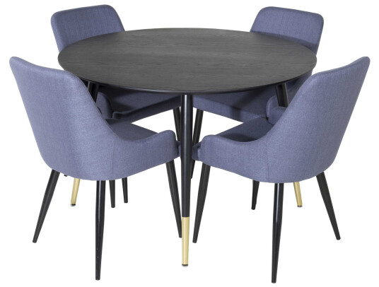 Venture Design Dipp & Plaza spisegruppe Svart/blå 4 st stoler & bord 115 cm