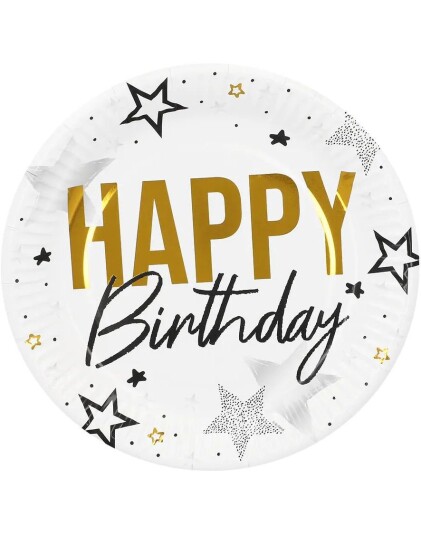 8 stk Happy Birthday Tallerkener 23 cm 8 stk Happy Birthday Tallerkener 23 cm
