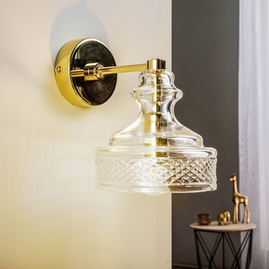 Argon Vegglampe Crosby med vakker glassskjerm