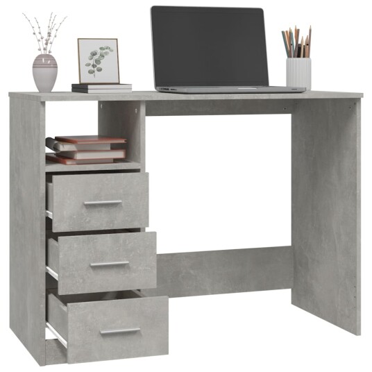 Skrivebord med skuffer betonggrå 102x50x76 cm konstruert tre
