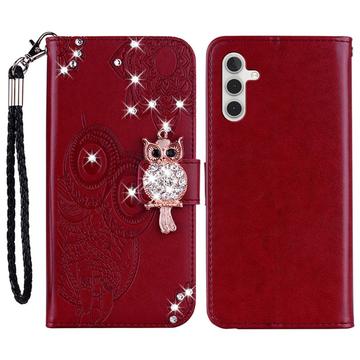 Samsung Galaxy A15 Ugle Rhinestone Lommebok-deksel Rød