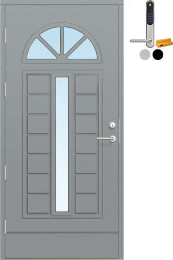 Ytterdør Bygg1 Fjell 13 Klarglass med Yale Entrus BxH: 90x190 cm, Høyre, NCS S-3502-B, Lys Grå, Yale Sølv