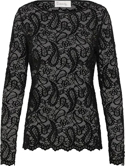 My Essential Wardrobe   Blondetopp MWSalvi LS Lace Blouse   Svart
