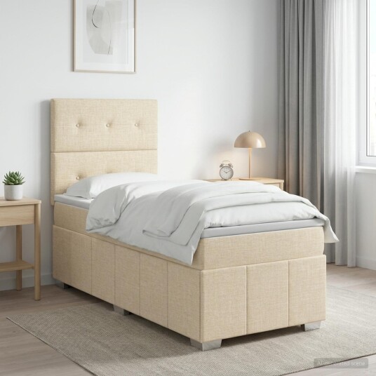 vidaXL Kontinentalseng med madrass Krem 90 x 200 cm Stoff