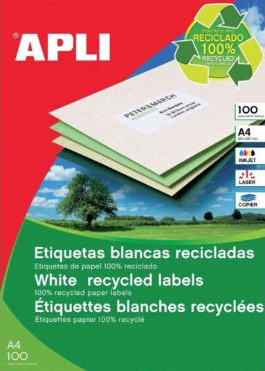 Apli Etiketter Apli 210X297 Mm Rektangulære Hvite