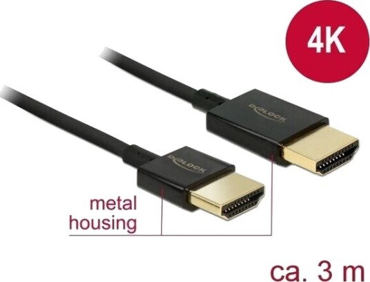 Delock HDMI-A Slim 4K Kabel 3m Svart Høyhastighets