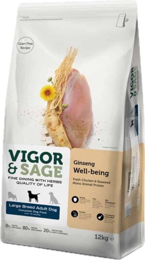 Vigor & Sage Well-Being Ginseng Large Breed Adult Tørrfôr til Hund 12 kg Vigor & Sage Well-Being Ginseng Large Breed Adult Tørrfôr til Hund 12 kg