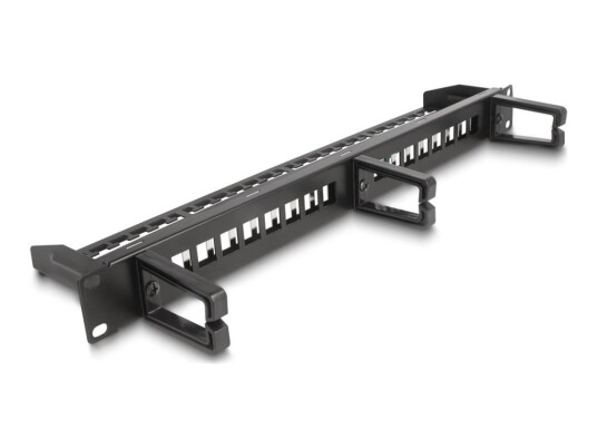 Delock - Koblingspanel - With 3 Hooks Strain Relief - Skapmonterbar - Svart - 1U - 19" - 16 Porter