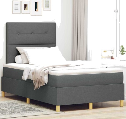 Box Spring Seng med Madrass & LED Mørk Grå 120x200 cm Stoff