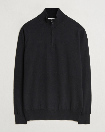 Morgano Extra Fine Merino Wool Half-Zip Black Morgano Extra Fine Merino Wool Half-Zip Black